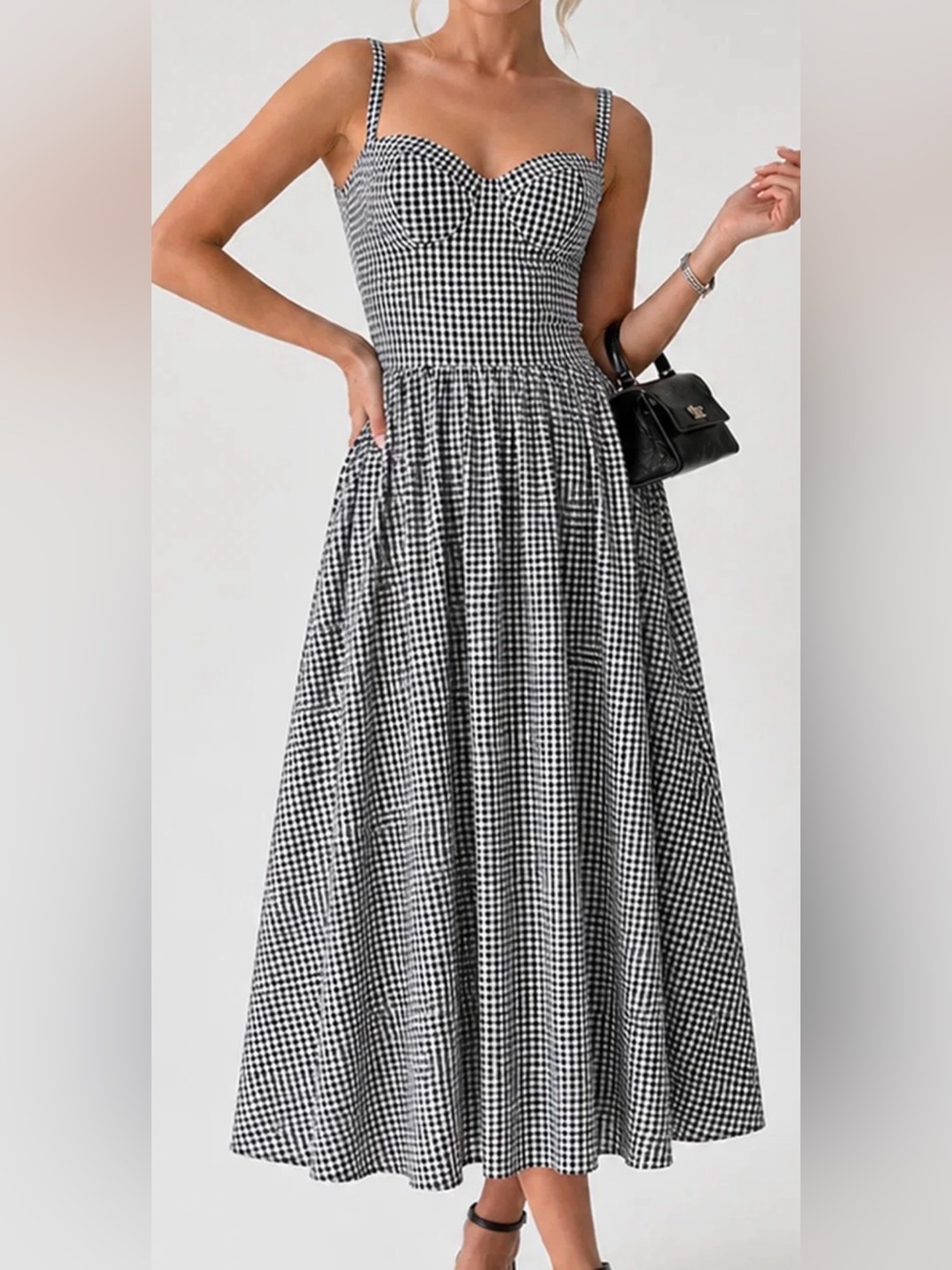 Commense Gingham Cotton Cami Maxi Dress